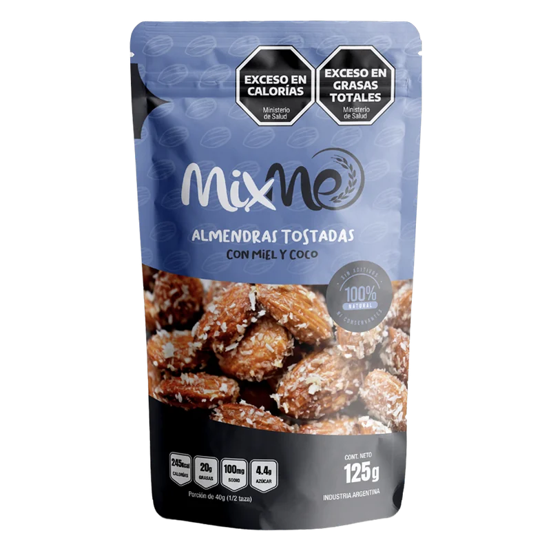 Envase de Almendras tostadas con miel y coco MixMe, 125 g.