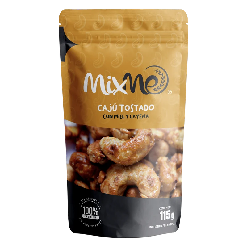 Envase de Cajú tostado con miel y cayena MixMe, 115 g.