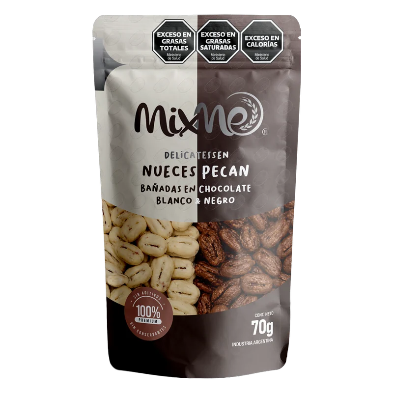 Envase de Nueces pecan bañadas en chocolate MixMe, 70 g.
