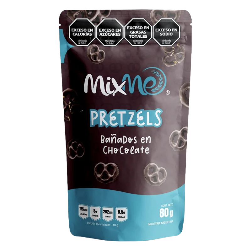 Envase de Pretzels bañados en chocolate MixMe, 80 g.
